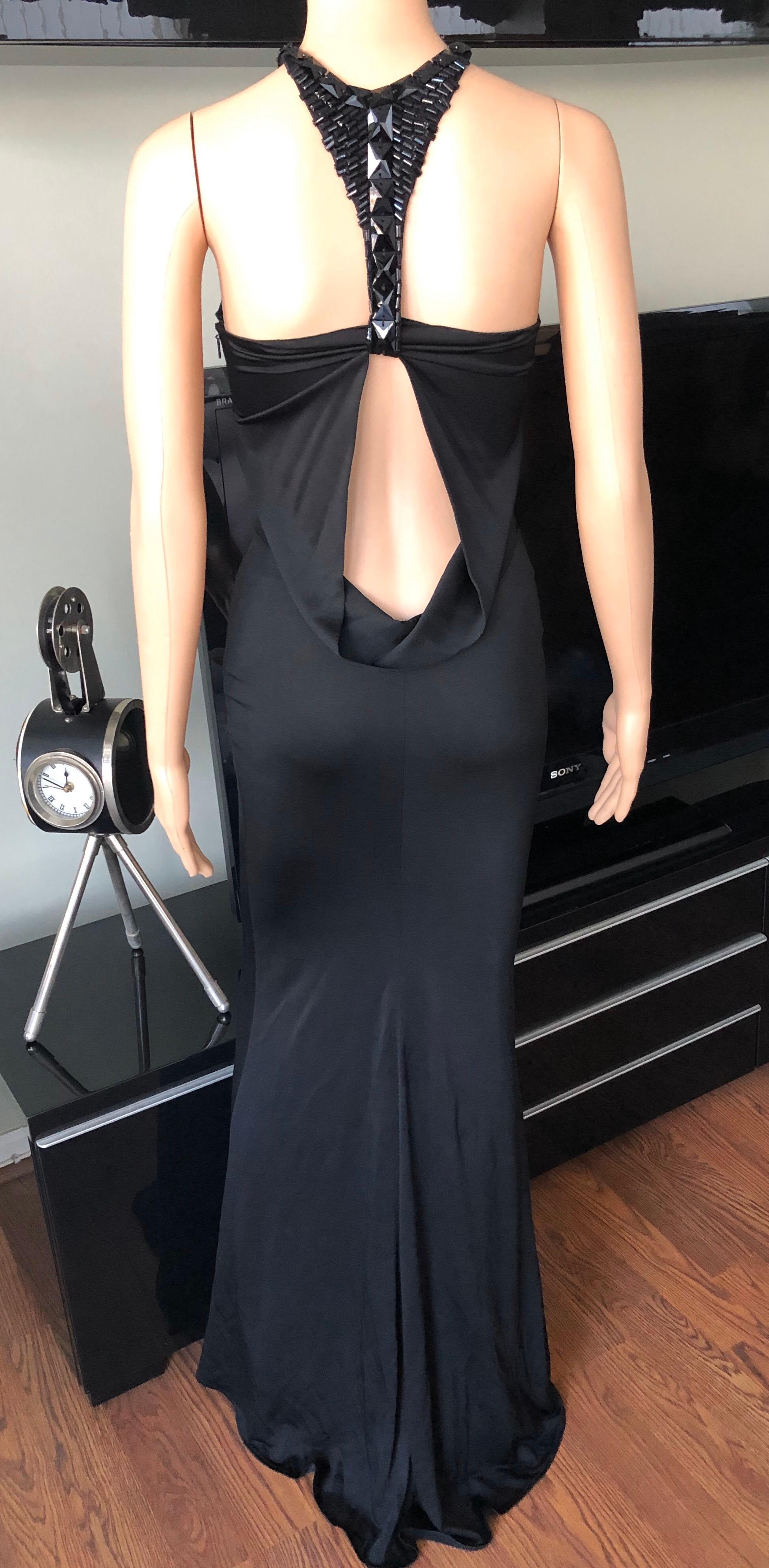 Tom Ford for Gucci F/W 2004 Embellished Plunging Cutout Black Evening Dress Gown For Sale 1