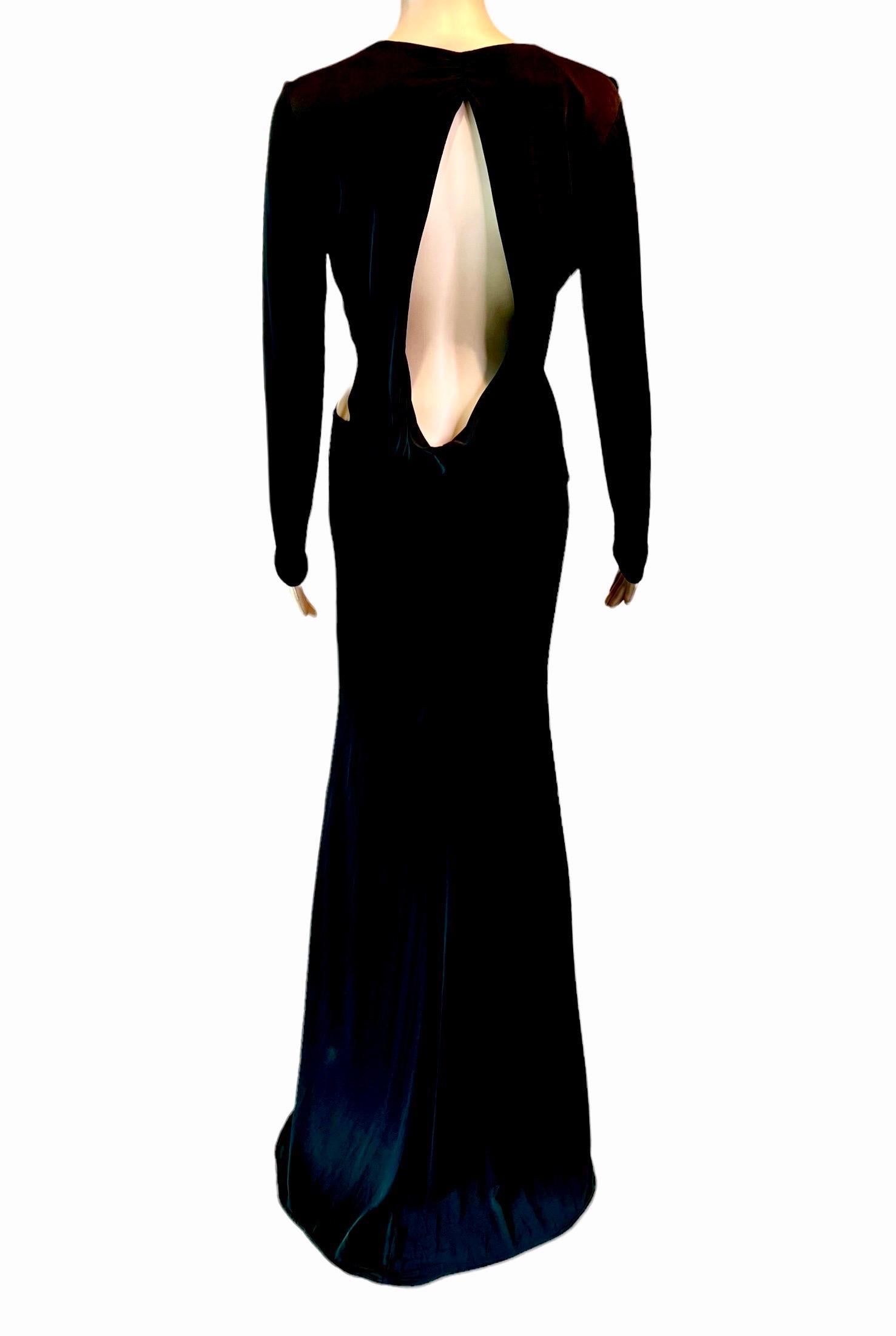 Women's Tom Ford for Gucci F/W 2004 Embellished Plunging Cutout Black Evening Dress Gown