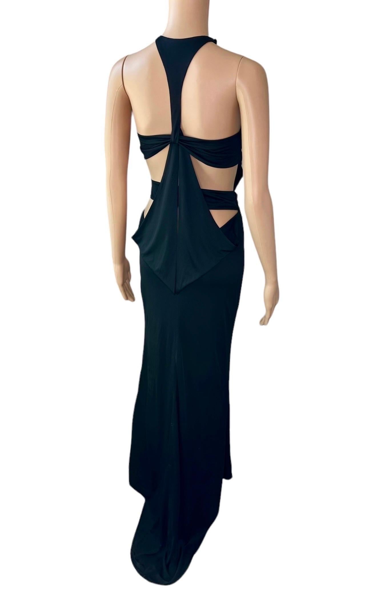 Tom Ford for Gucci F/W 2004 Embellished Plunging Cutout Black Evening Dress Gown For Sale 3