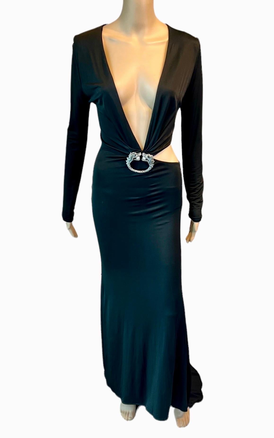 Tom Ford for Gucci F/W 2004 Embellished Plunging Cutout Black Evening Dress Gown 1