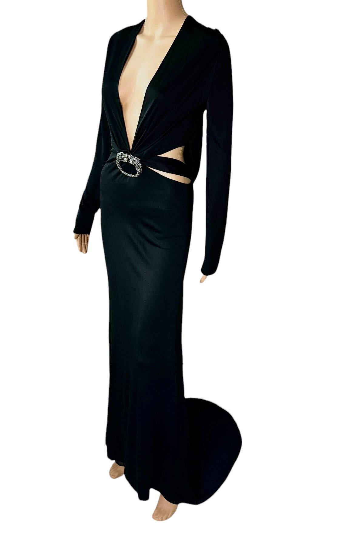 Tom Ford for Gucci F/W 2004 Embellished Plunging Cutout Black Evening Dress Gown For Sale 5