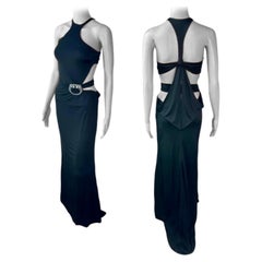 Tom Ford for Gucci F/W 2004 Vestido de noche negro con adornos y escote profundo