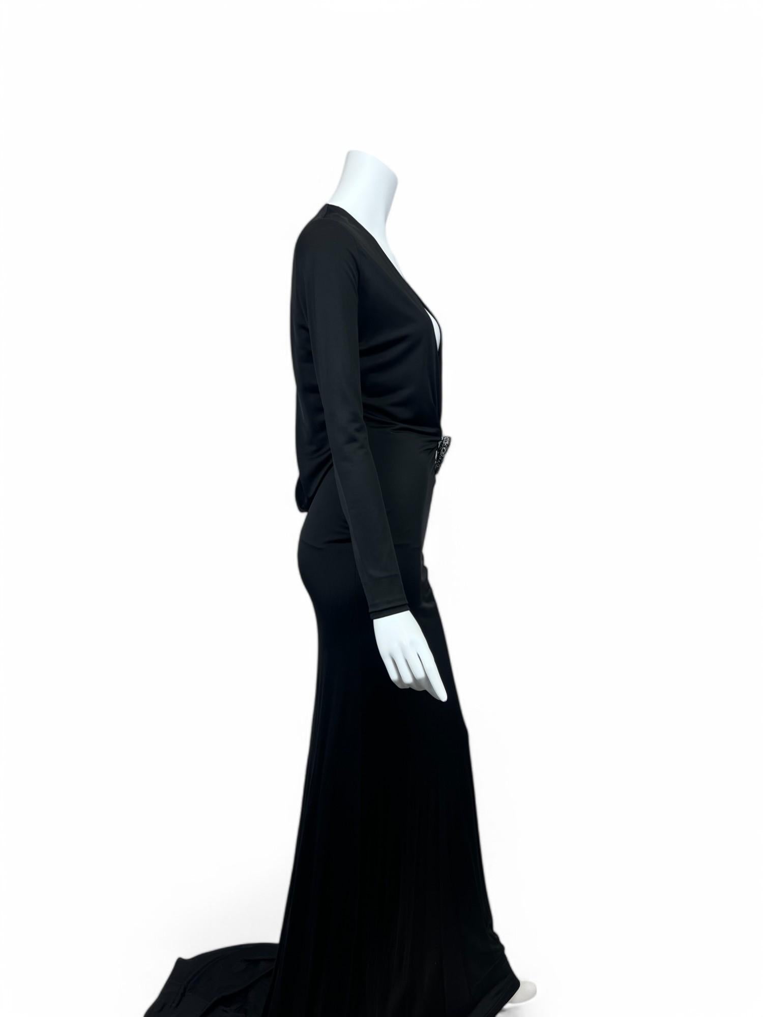 Tom Ford for Gucci F/W 2004 Embellished Plunging Cutout Black Evening Gown In Good Condition For Sale In West Hartford, CT