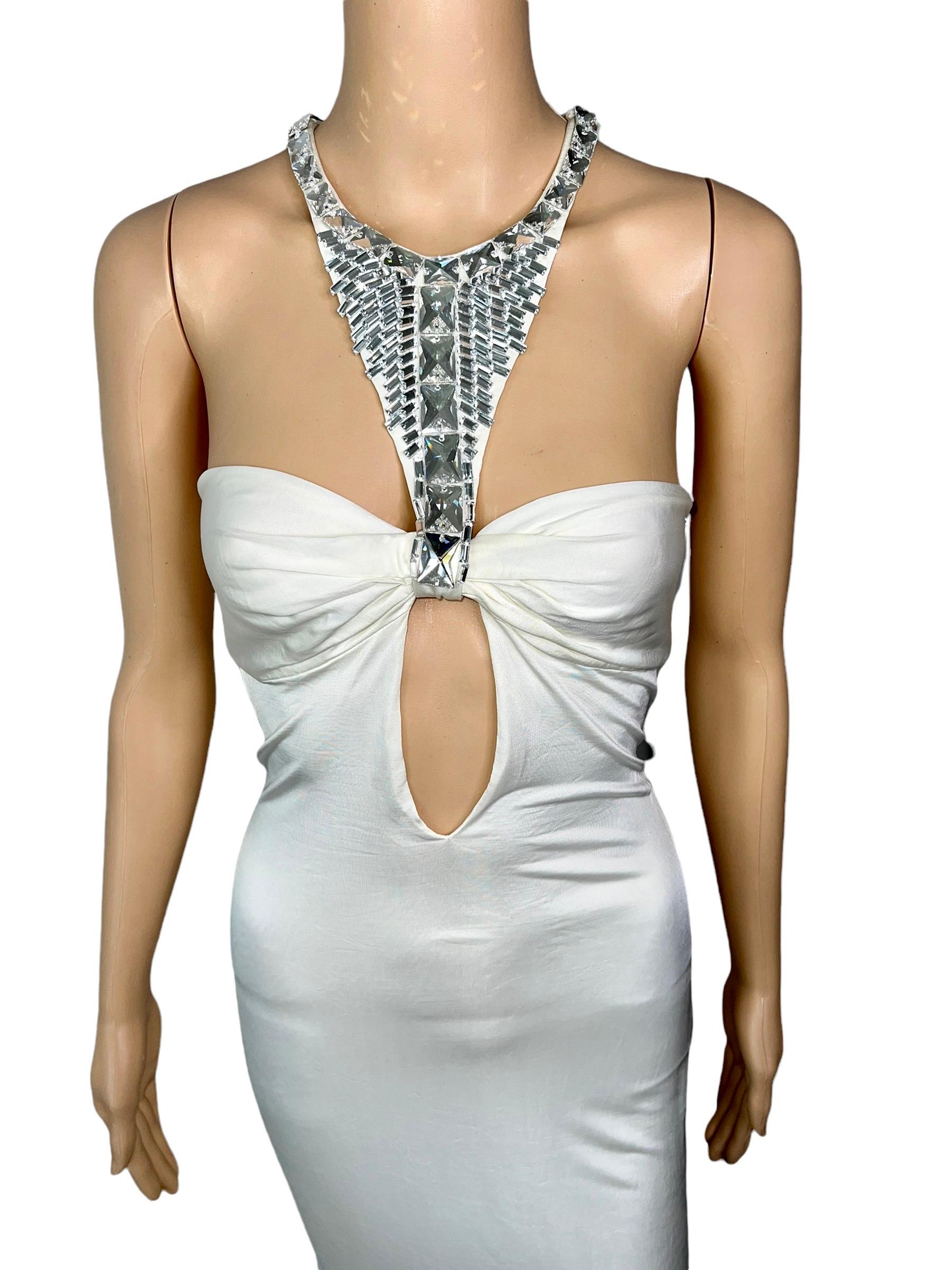 Tom Ford for Gucci F/W 2004 Embellished Plunging Cutout Ivory Evening Dress Gown For Sale 6