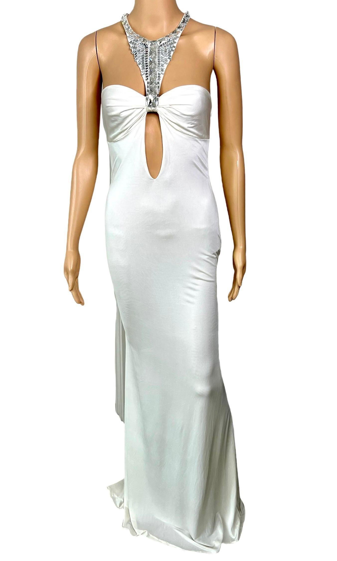Tom Ford for Gucci F/W 2004 Embellished Plunging Cutout Ivory Evening Dress Gown For Sale 7