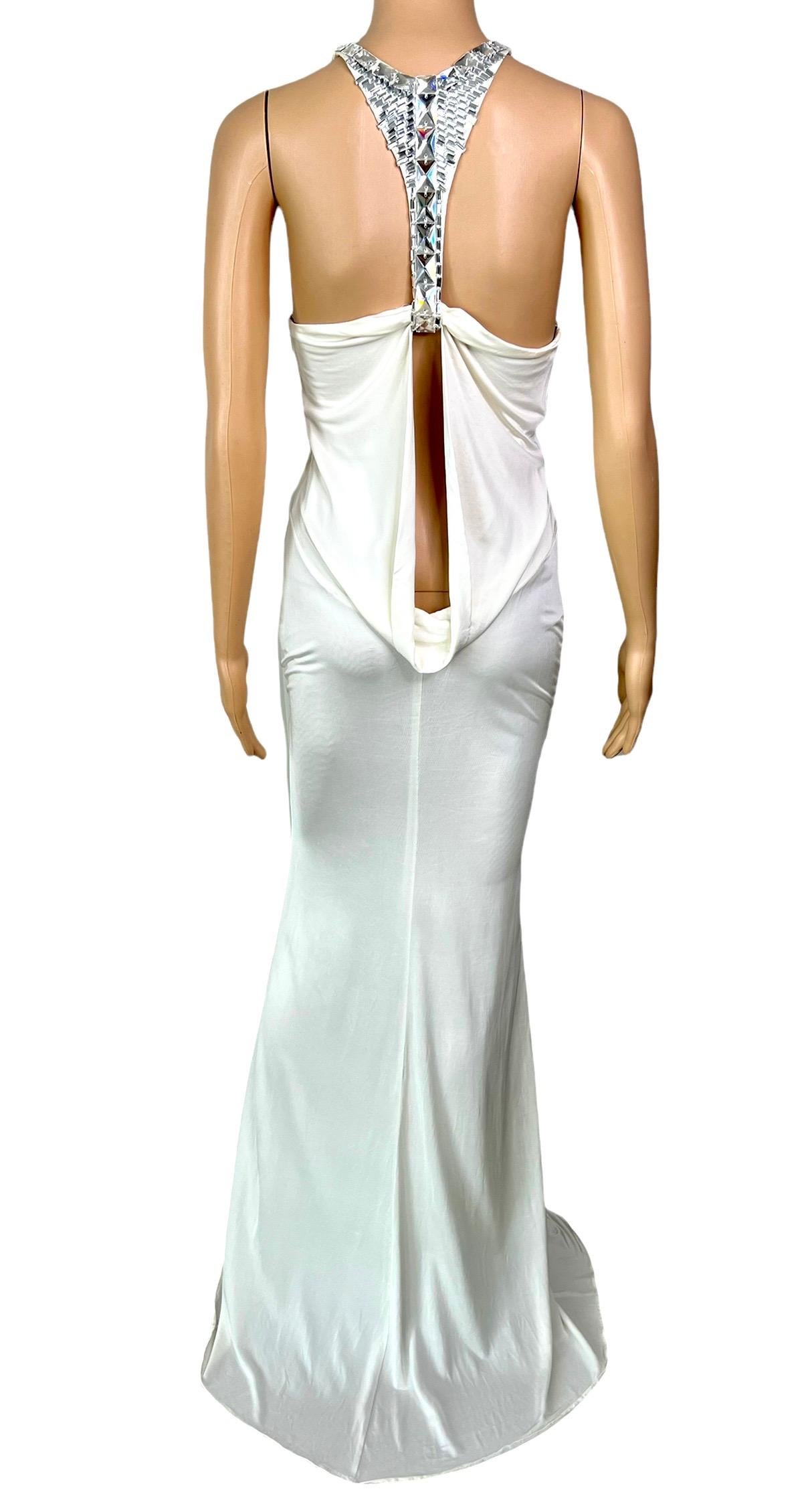 Tom Ford for Gucci F/W 2004 Embellished Plunging Cutout Ivory Evening Dress Gown For Sale 8