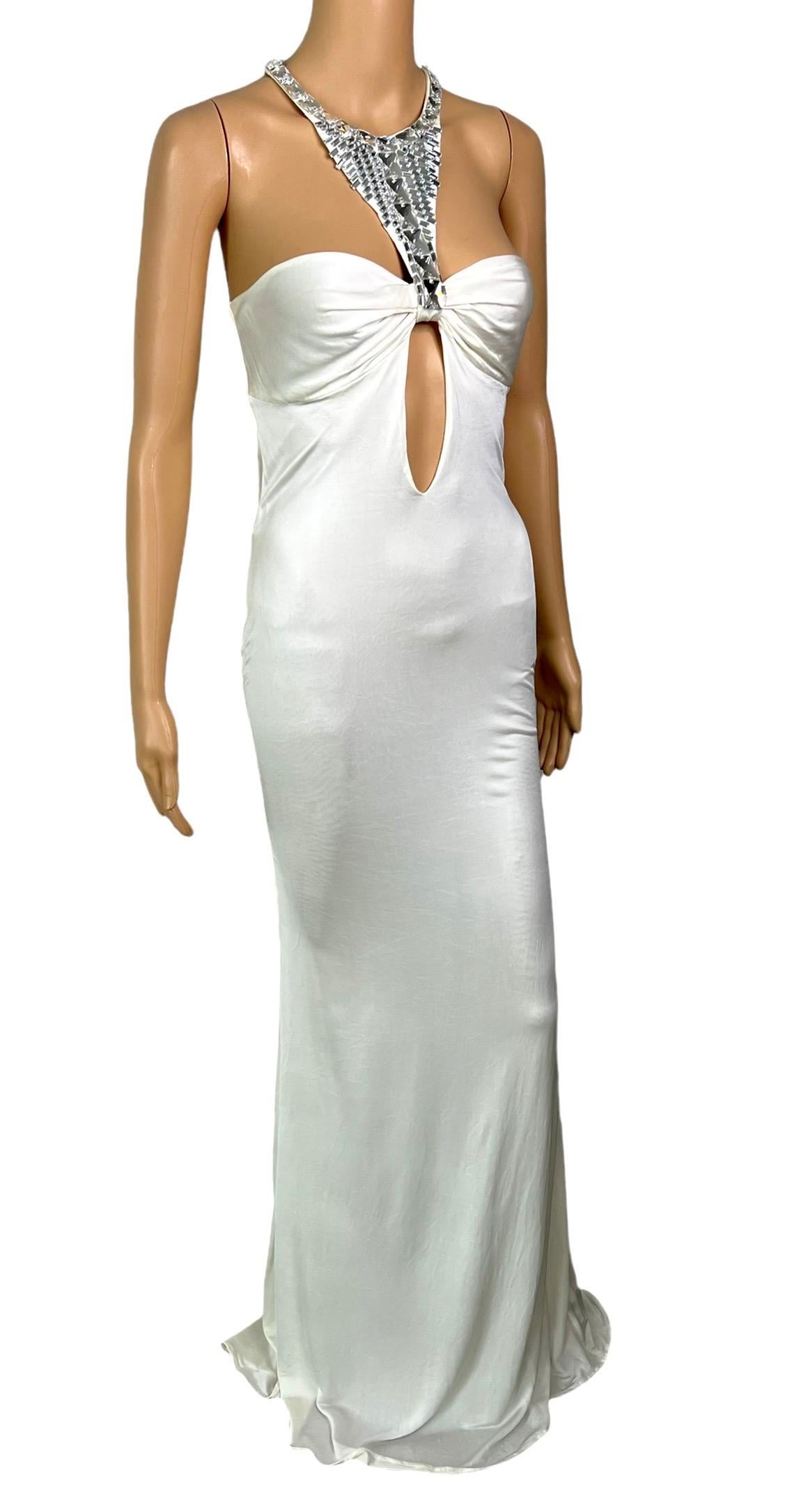 Tom Ford for Gucci F/W 2004 Embellished Plunging Cutout Ivory Evening Dress Gown For Sale 9