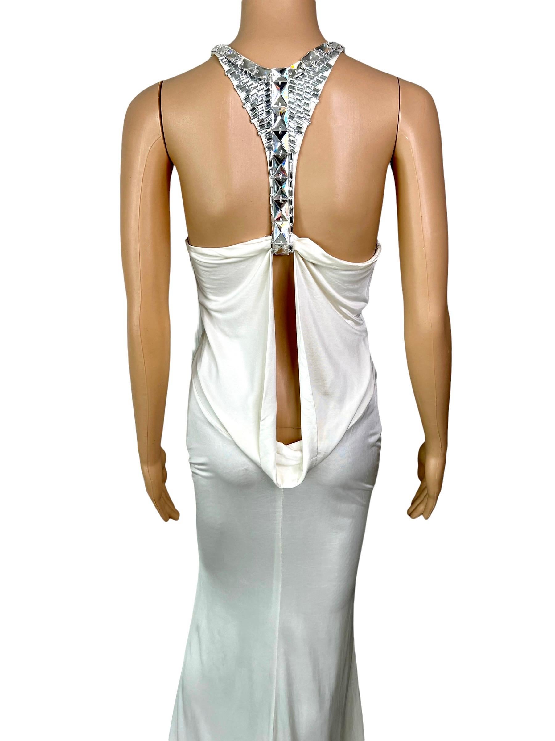 Tom Ford for Gucci F/W 2004 Embellished Plunging Cutout Ivory Evening Dress Gown For Sale 11