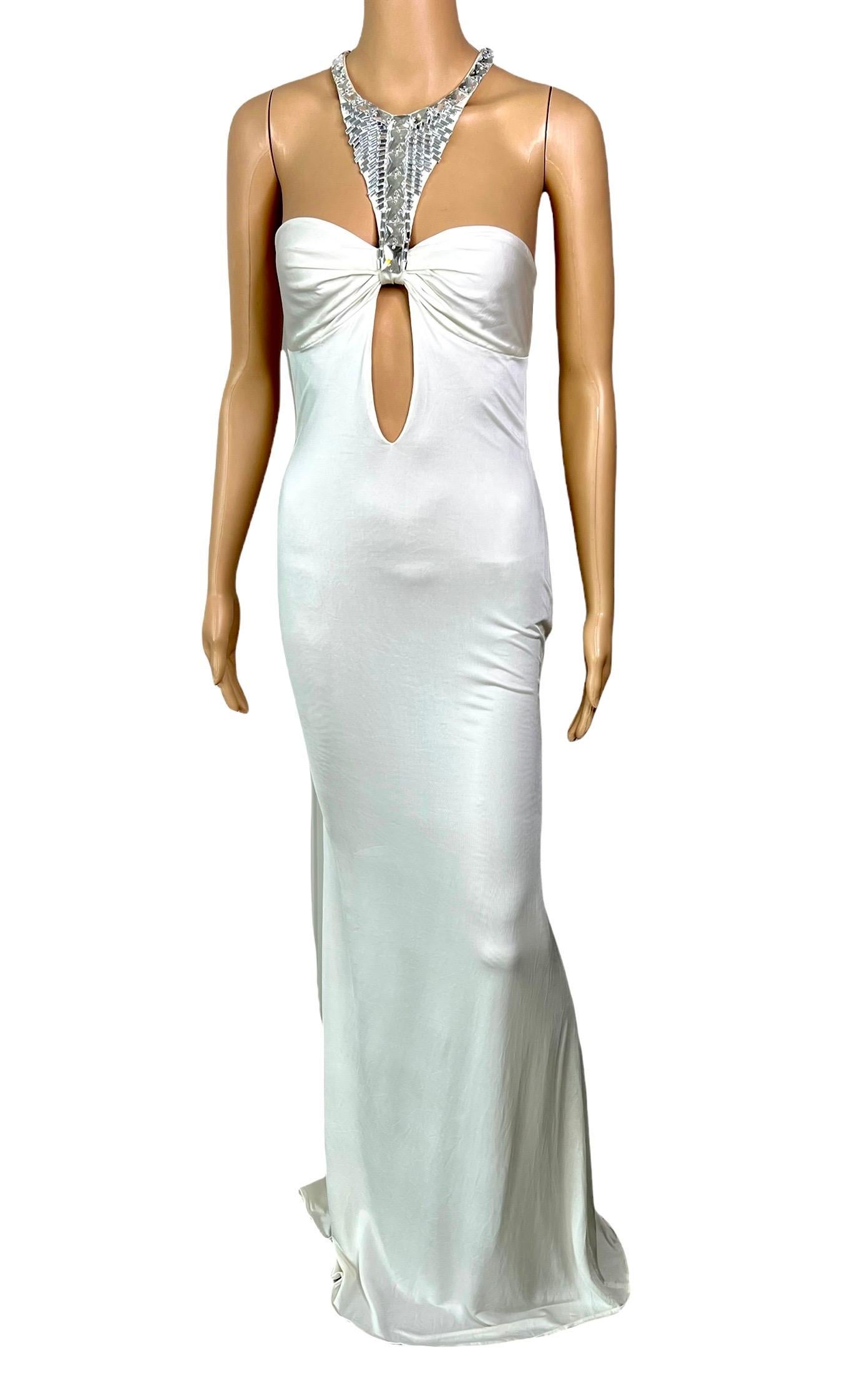 Tom Ford for Gucci F/W 2004 Embellished Plunging Cutout Ivory Evening Dress Gown For Sale 12