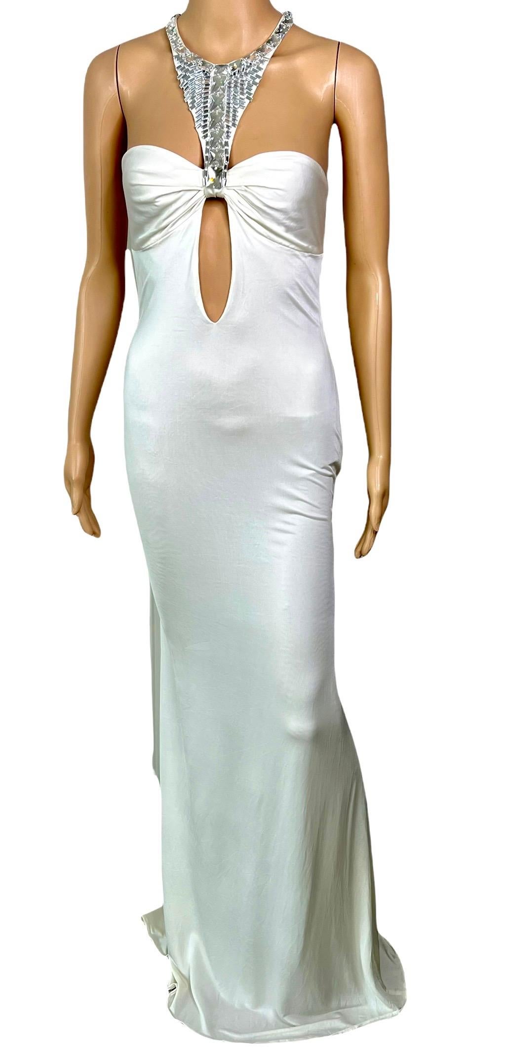 Tom Ford for Gucci F/W 2004 Embellished Plunging Cutout Ivory Evening Dress Gown For Sale 13
