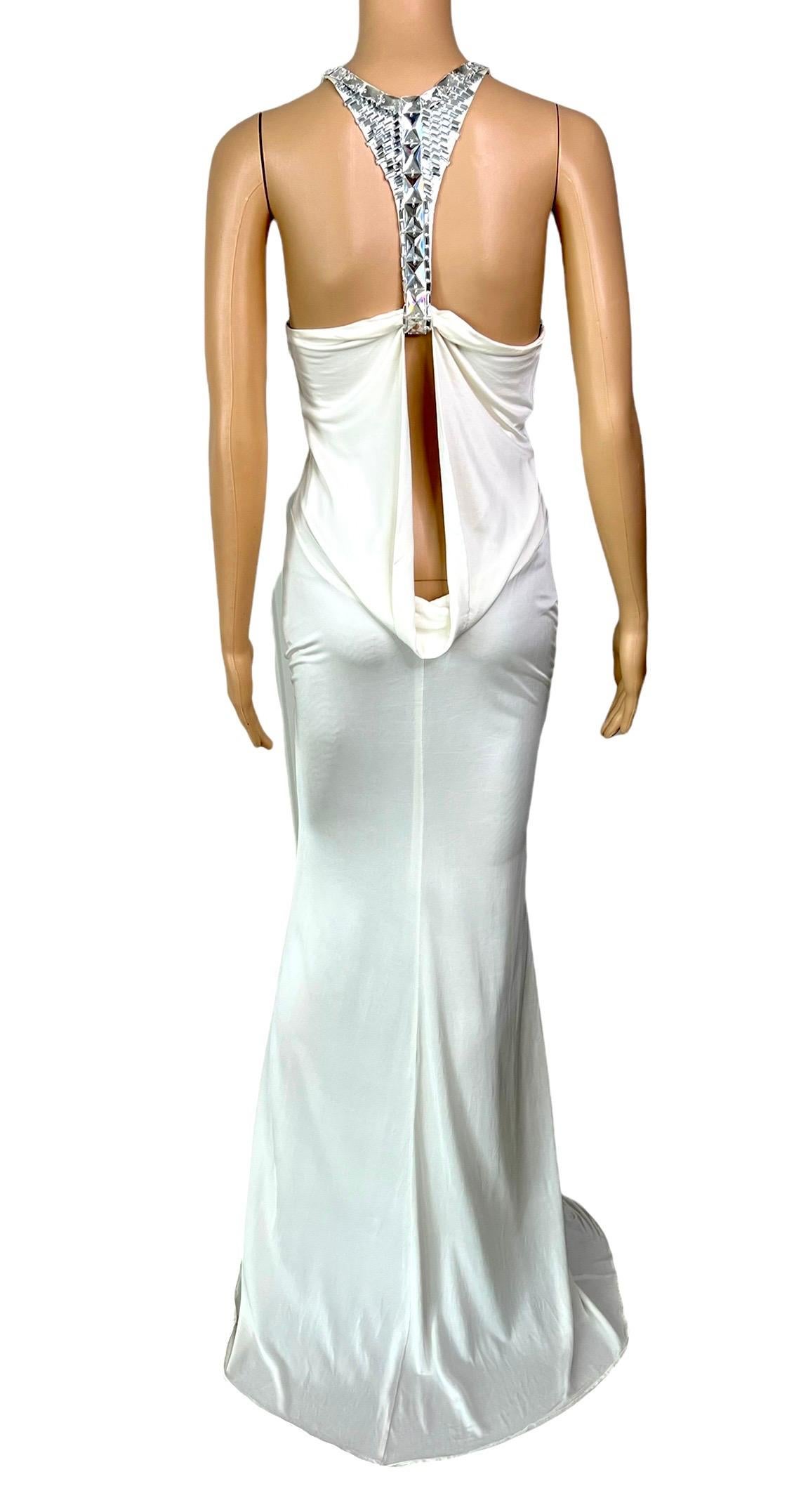 Tom Ford for Gucci F/W 2004 Embellished Plunging Cutout Ivory Evening Dress Gown For Sale 14