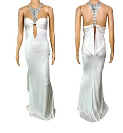 Tom Ford for Gucci F/W 2004 Embellished Plunging Cutout Ivory Evening Dress Gown