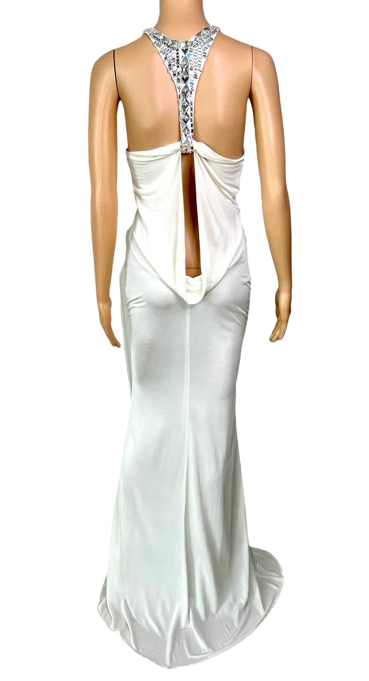 Tom Ford for Gucci F/W 2004 Embellished Plunging Cutout Ivory Evening Dress Gown In Excellent Condition For Sale In Naples, FL
