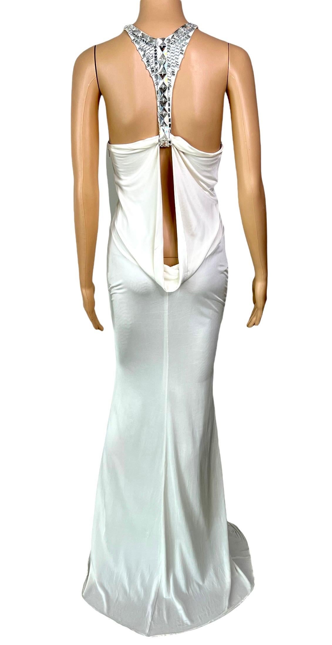 Tom Ford for Gucci F/W 2004 Embellished Plunging Cutout Ivory Evening Dress Gown For Sale 1