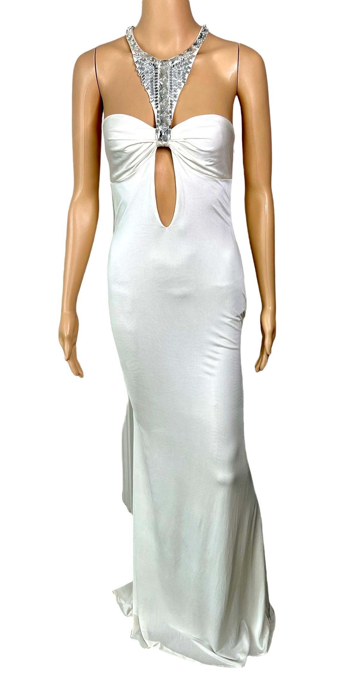 Tom Ford for Gucci F/W 2004 Embellished Plunging Cutout Ivory Evening Dress Gown For Sale 2