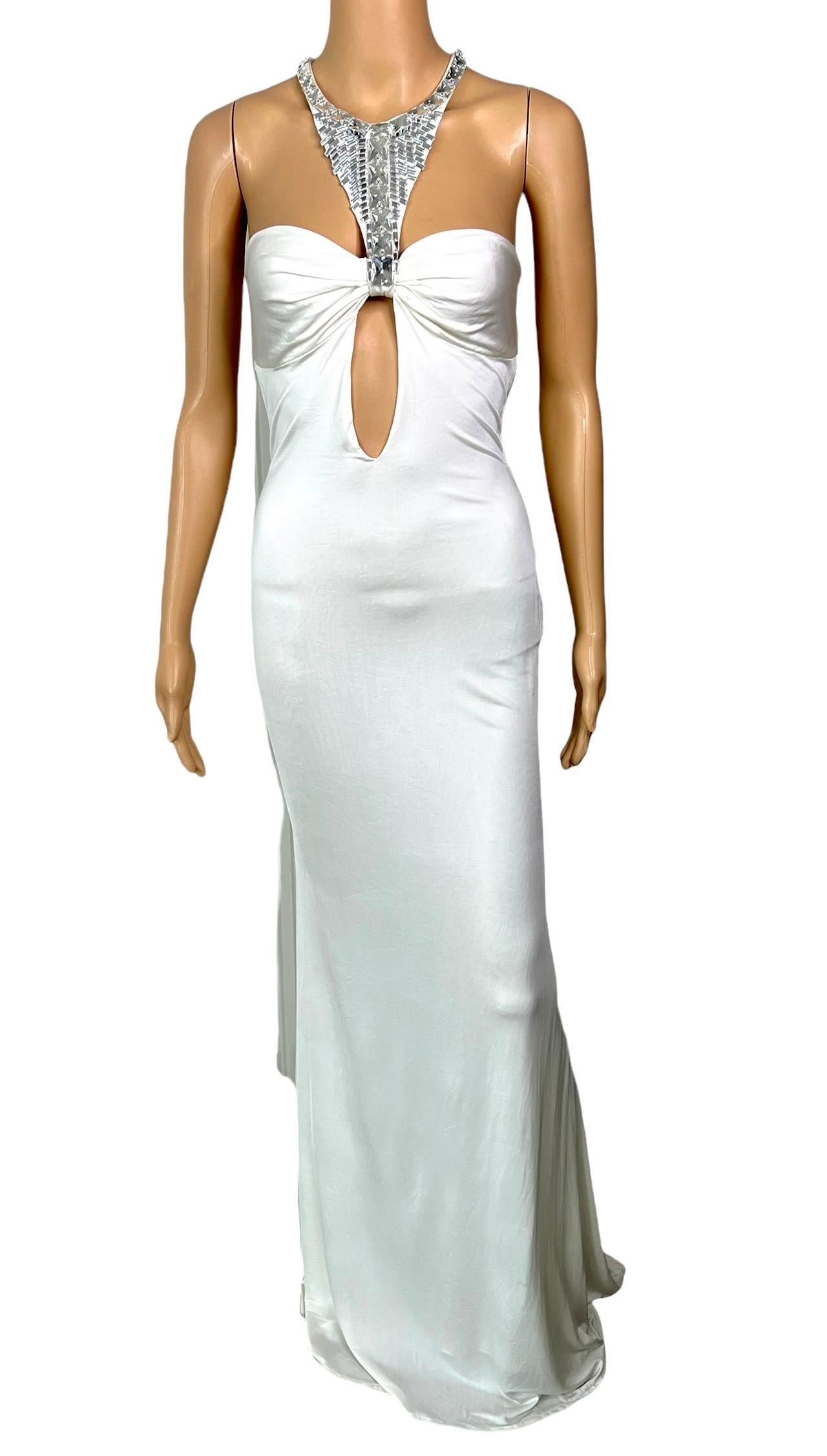 Tom Ford for Gucci F/W 2004 Embellished Plunging Cutout Ivory Evening Dress Gown For Sale 3