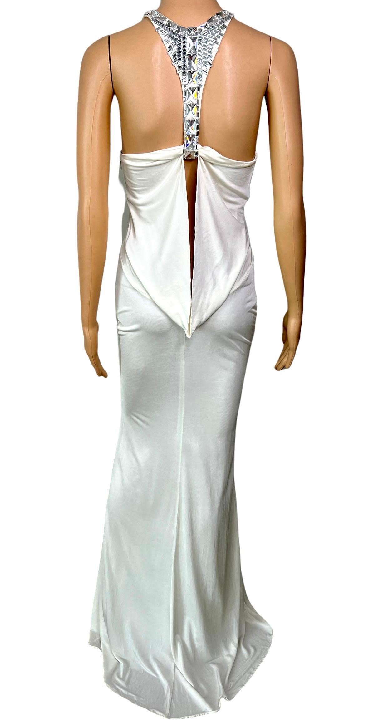Tom Ford for Gucci F/W 2004 Embellished Plunging Cutout Ivory Evening Dress Gown For Sale 4