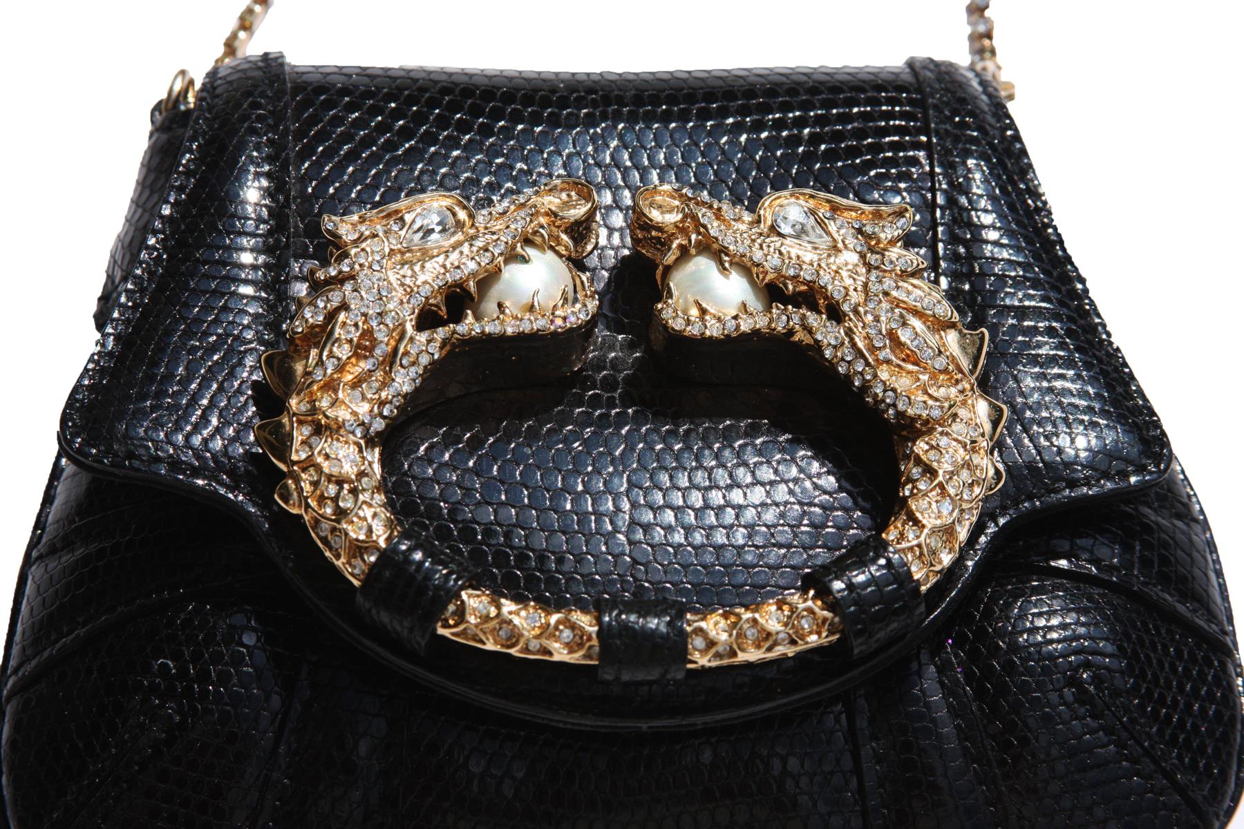 Black Tom Ford for Gucci F/W 2004 Lizard Evening Clutch Bag Jeweled Dragon 