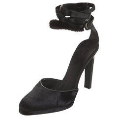 Tom Ford for Gucci F/W 2004 Mink Trim Python Heel Black Shoes It 39 C - US 9 C