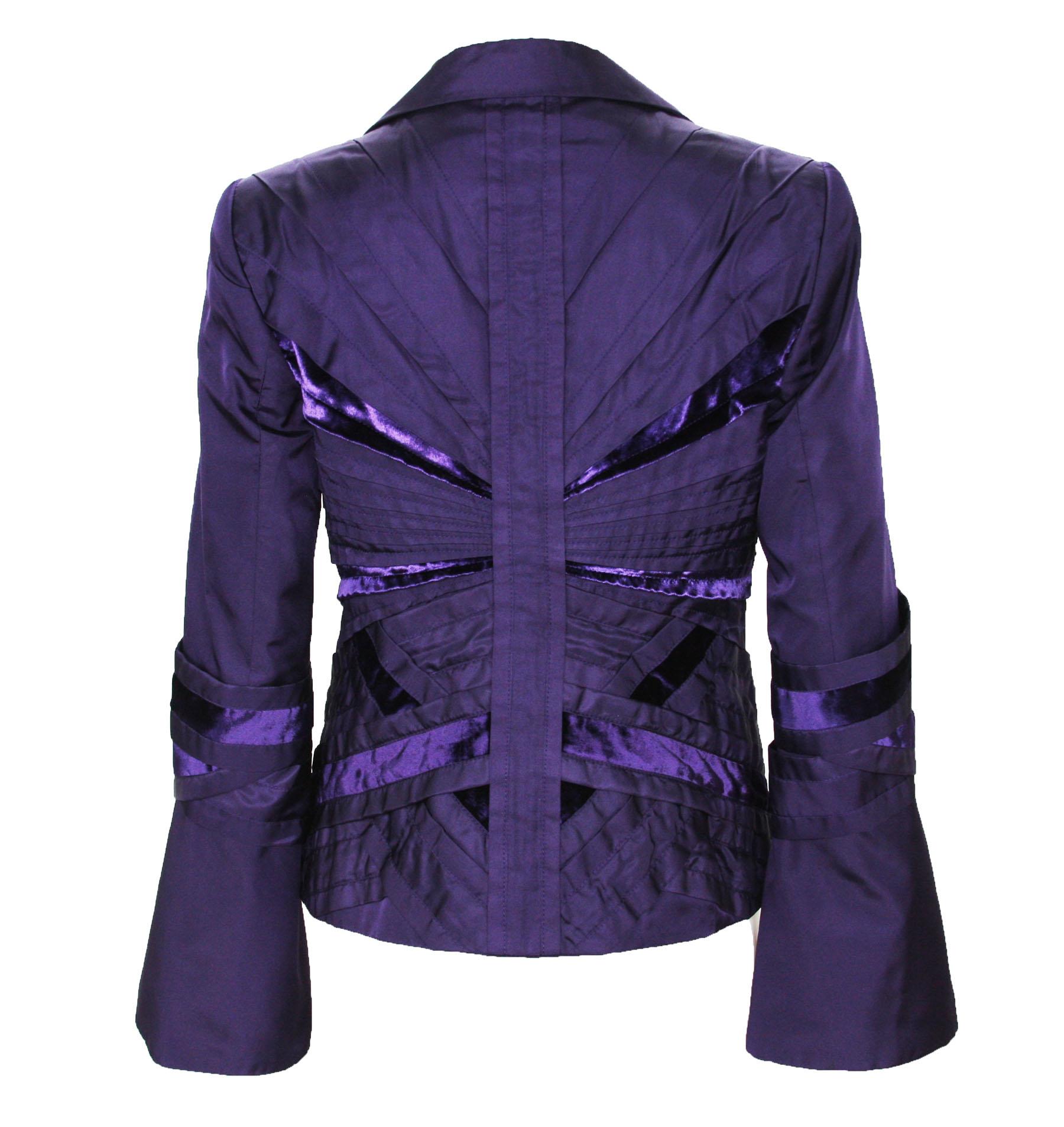 Women's Tom Ford for Gucci F/W 2004 Runway Purple Silk Taffeta Jacket + Skirt 42 - US 6