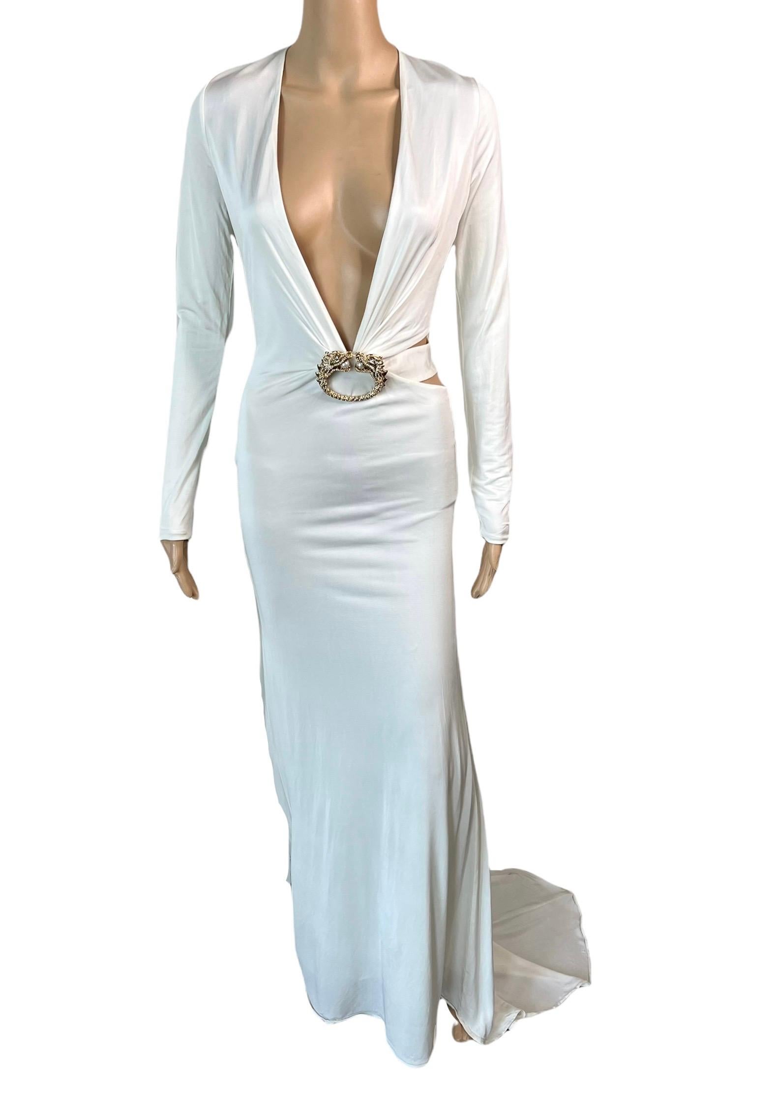 Women's Tom Ford for Gucci F/W 2004 Runway Plunging Cutout Ivory Evening Dress Gown For Sale
