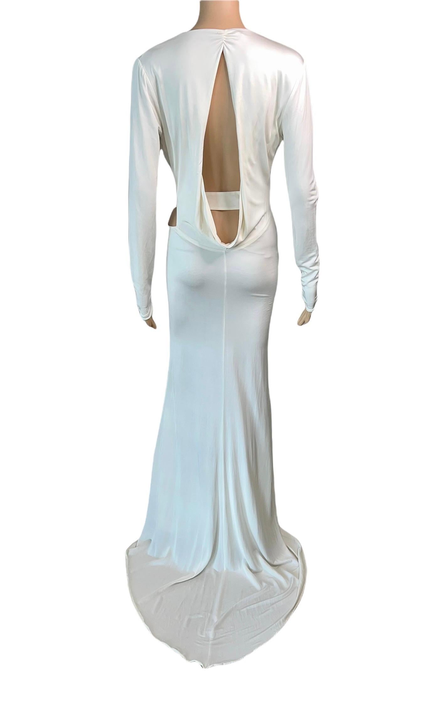 Gray Tom Ford for Gucci F/W 2004 Runway Plunging Cutout Ivory Evening Dress Gown For Sale
