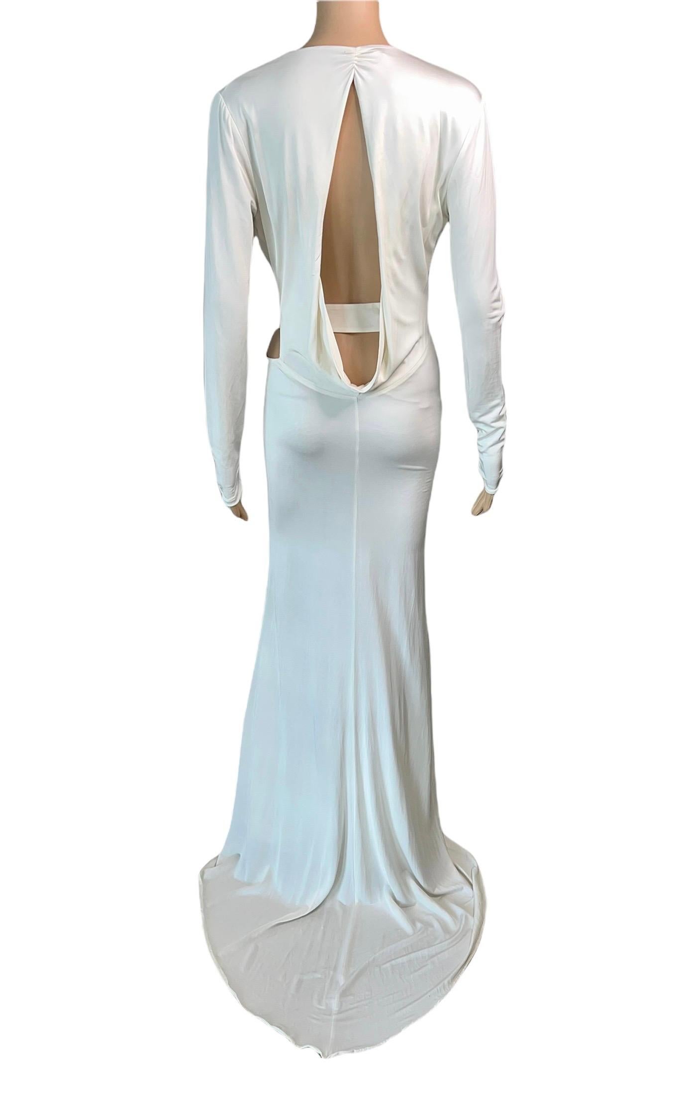 Gray Tom Ford for Gucci F/W 2004 Runway Plunging Cutout Ivory Evening Dress Gown