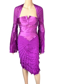 Tom Ford for Gucci F/W 2004 Runway Unworn Bustier Pleated Wrap Silk Midi Dress