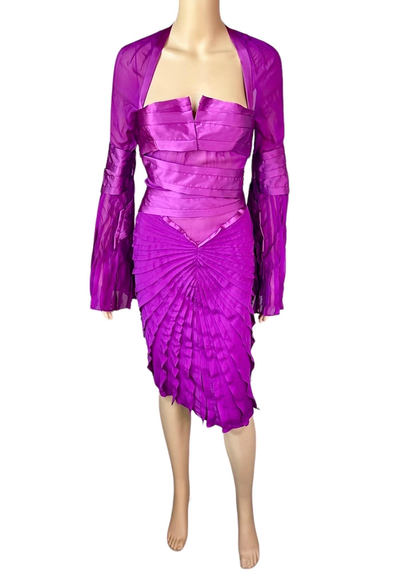 Tom Ford for Gucci, défilé A/H 2004 - Robe midi en soie plissée et bustier, non portée, non portée Neuf - En vente à Naples, FL