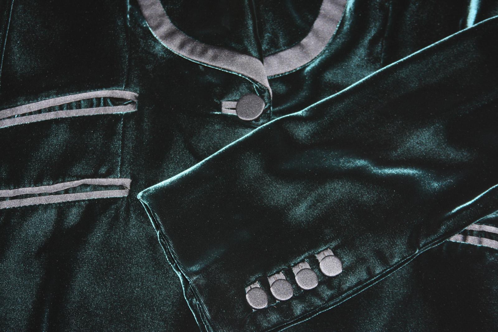 Women's Tom Ford for Gucci F/W 2004 Runway Velvet Emerald Green Tuxedo Jacket Blazer 44