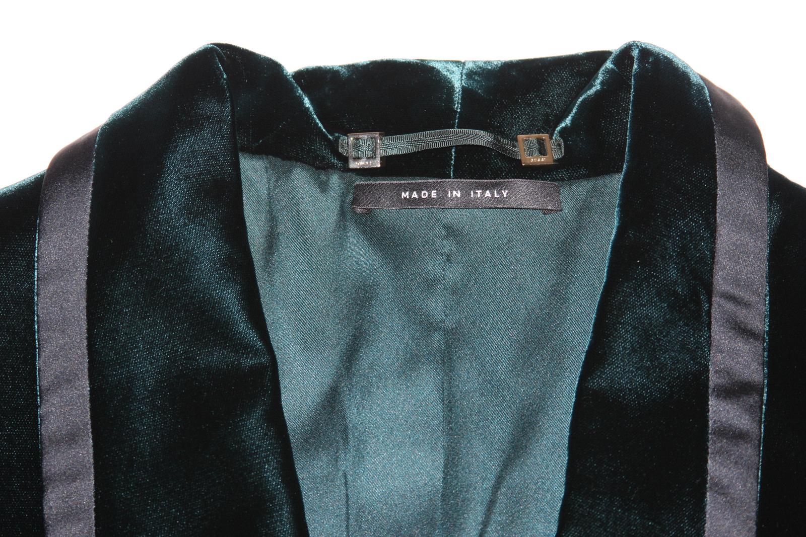 Black Tom Ford for Gucci F/W 2004 Runway Velvet Green Tuxedo Pant Suit It. 42 - US 6