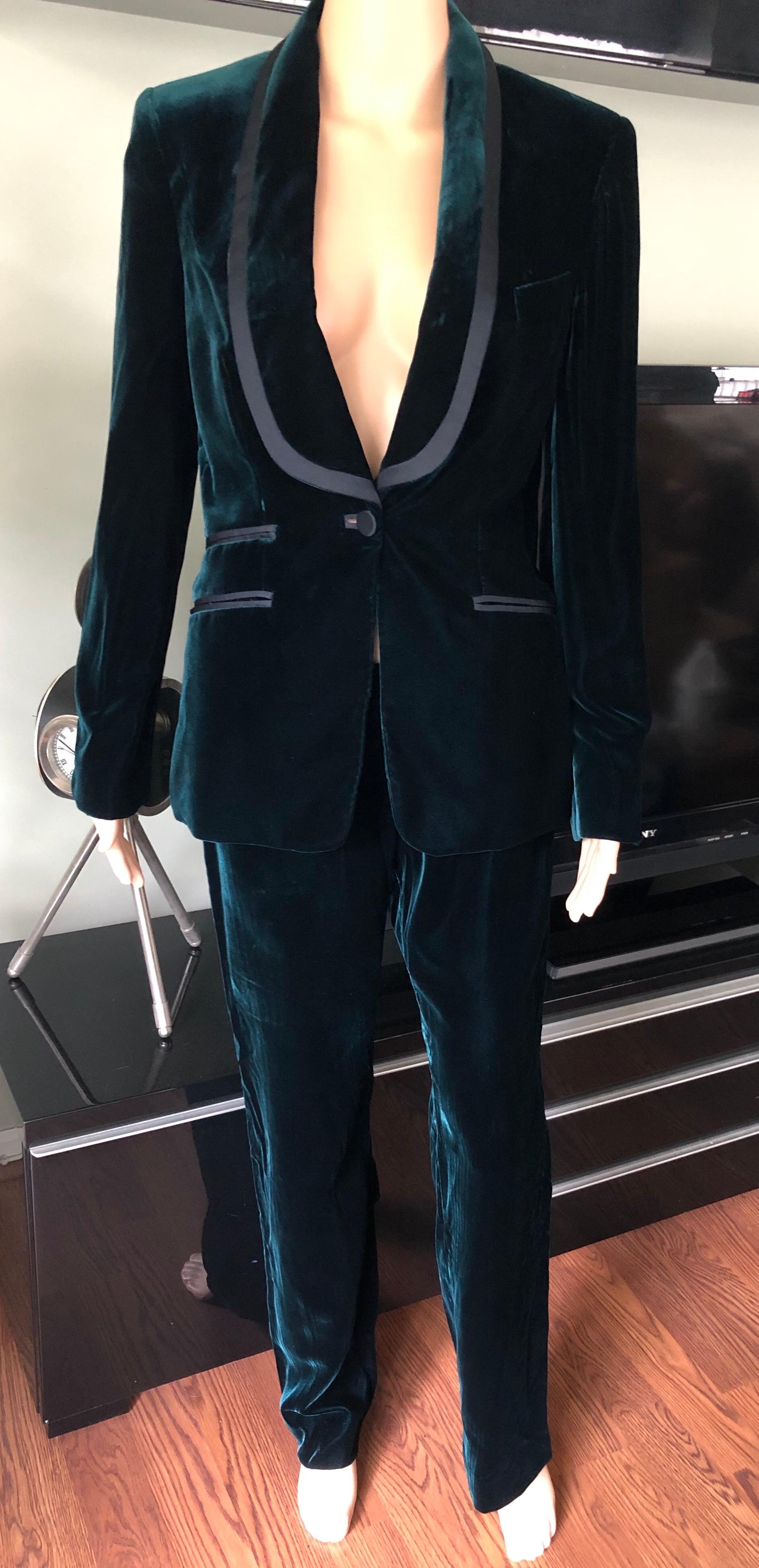 Black Tom Ford for Gucci F/W 2004 Runway Vintage Tuxedo Velvet Blazer Pants Suit