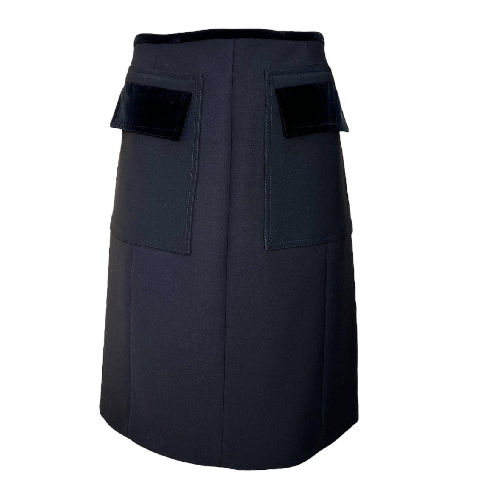 Tom Ford for Gucci F/W Schwarzer Rock aus Wolle mit Samttaschen, 2000 im Angebot