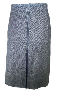 Tom Ford for Gucci F/W Wool Herringbone Skirt with Leather Trim, 2000