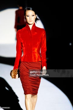 Tom Ford for Gucci Fall 1999 Red Silk Jersey Ruched Skirt