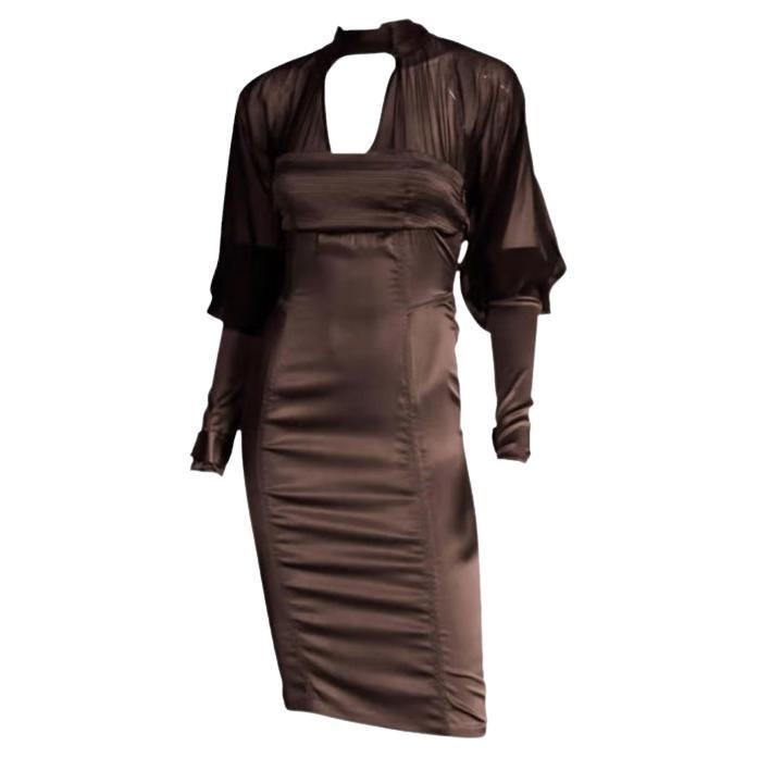 Tom Ford for Gucci FALL 2003 BROWN SILK DRESS Size IT 42