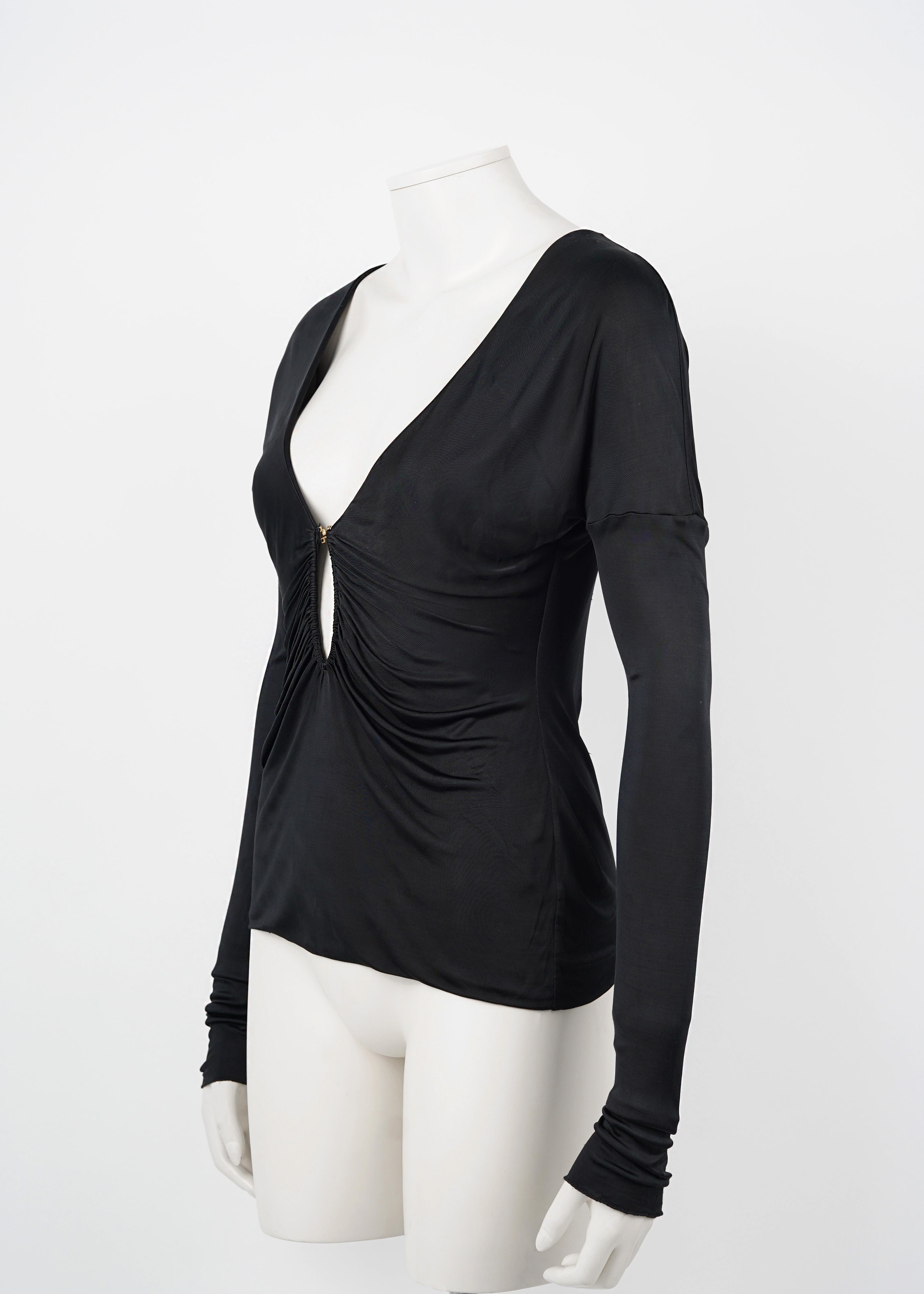 Tom Ford for Gucci Fall/Winter 2003 Black Draped Viscose Top with Jeweled Clasp In Good Condition For Sale In Berlin, DE