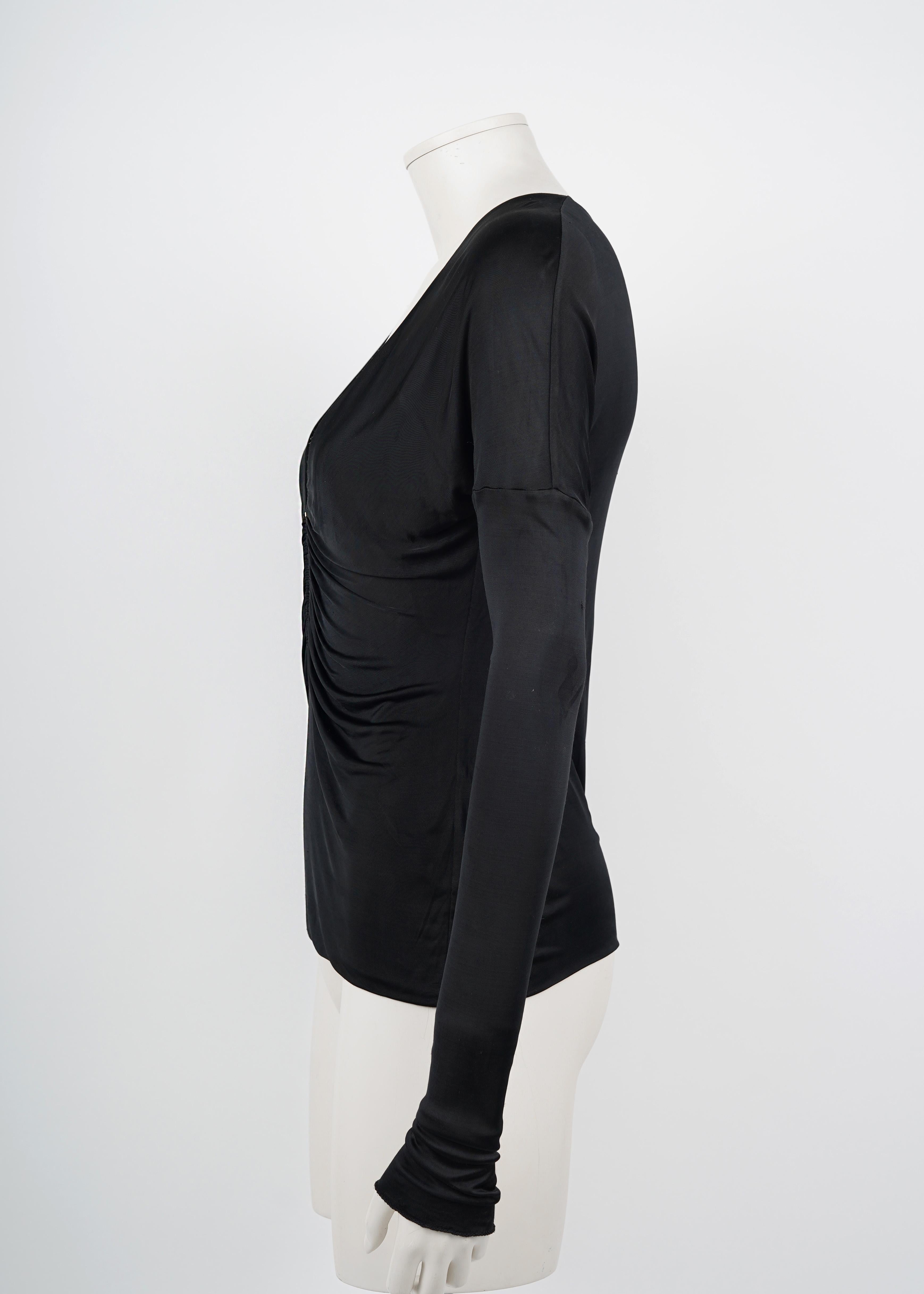 Women's Tom Ford for Gucci Fall/Winter 2003 Black Draped Viscose Top with Jeweled Clasp For Sale