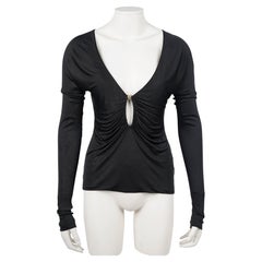 Tom Ford for Gucci Fall/Winter 2003 Black Draped Viscose Top with Jeweled Clasp