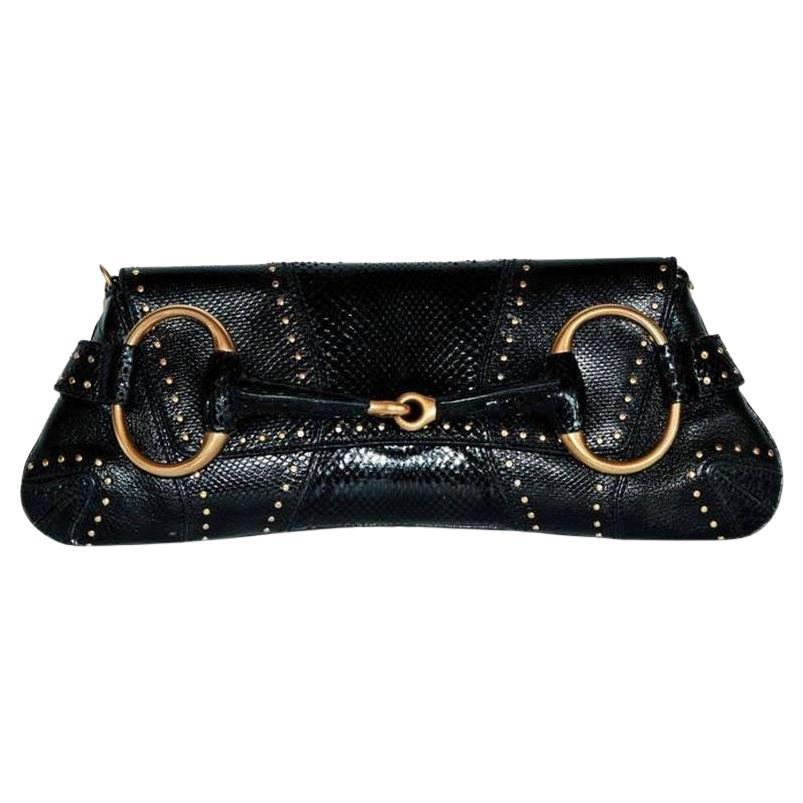 Tom Ford for Gucci Fall Winter 2003 Black Studded Python Leather Horsebit Clutch