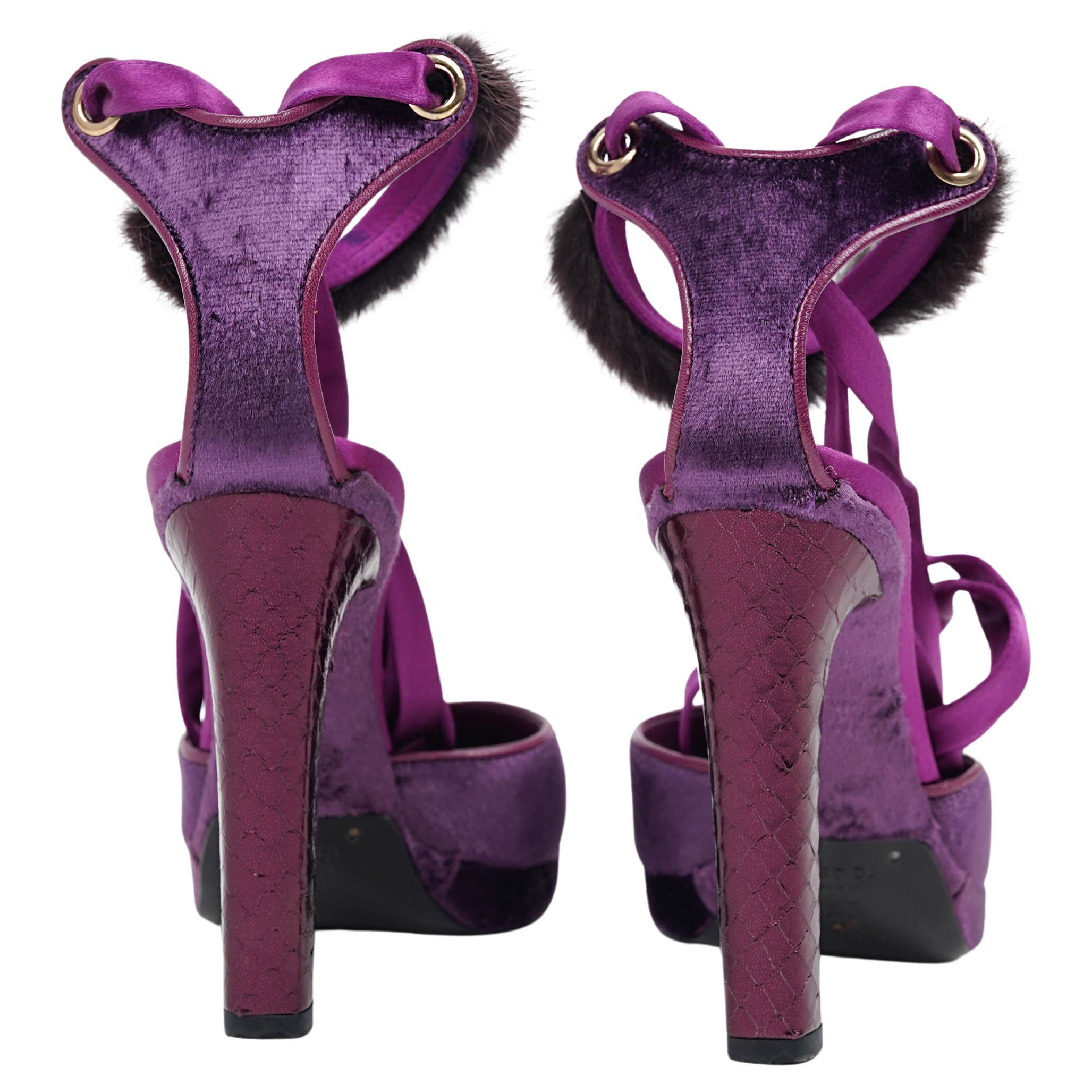 Tom Ford for Gucci Fall/Winter 2004 Runway Purple Velvet Platform Heels US 7 1/2 For Sale 7