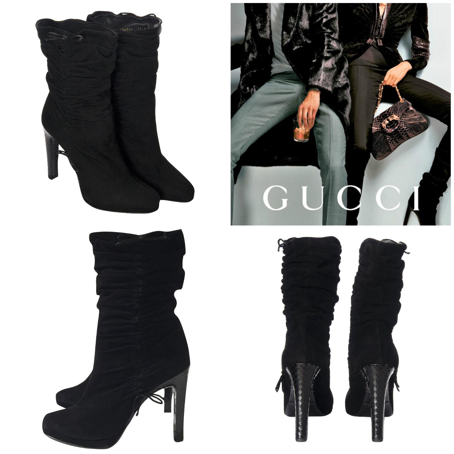 Tom Ford pour Gucci - Bottes en daim de défilé en python, taille 8 en vente 1