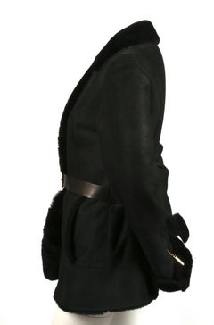 TOM FORD for GUCCI fitted black shearling coat with leather belt