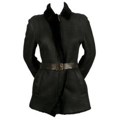 TOM FORD for GUCCI fitted black shearling coat with leather belt