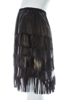 Tom Ford for Gucci fringed black leather skirt with cut out panels, S/S 1999