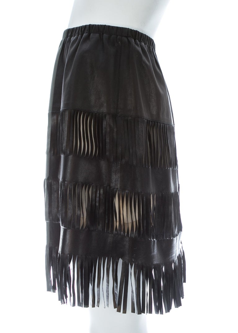 Tom Ford for Gucci fringed black leather skirt with cut out panels, S/S ...