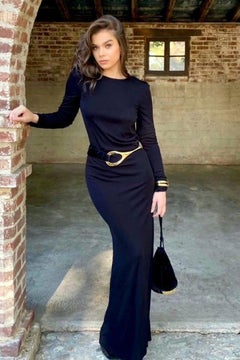 Tom Ford for Gucci FW 1996 Oversized Black Leather Gold Hosebit Wide Belt  75/30