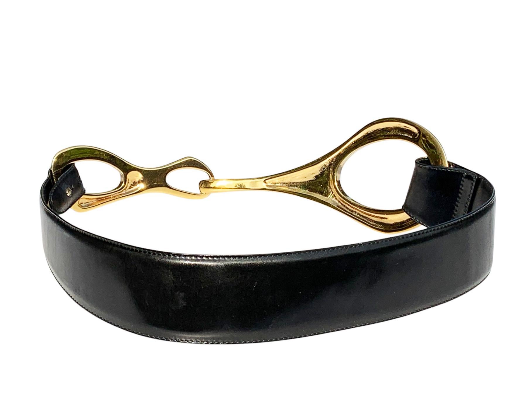 Tom Ford for Gucci FW 1996 Oversized Black Leather Gold Hosebit Wide Belt  85/34 For Sale 4