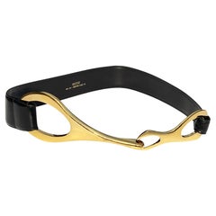 Vintage Tom Ford for Gucci FW 1996 Oversized Black Leather Gold Hosebit Wide Belt  85/34