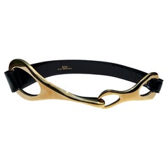 Tom Ford for Gucci FW 1996 Oversized Black Leather Gold Hosebit Wide Belt  95/38